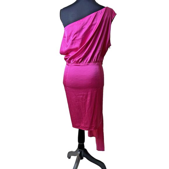 Zesica Womens Fuscia Asymmetrical‎ Midi Dress L Ruched One Shoulder Cutout New - Picture 13 of 13
